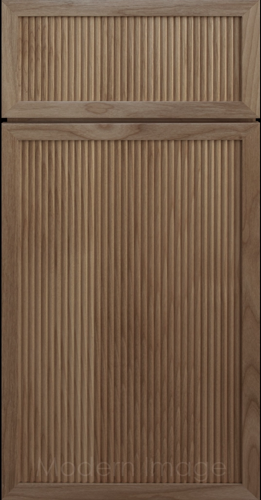 Arcadia Reed Cabinet in Light Fawn stain, featuring a Narrow Frame and a Slim Fluted Center Panel.